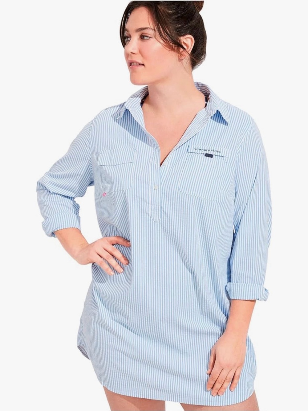 Vineyard Vines Women's Seersucker Harbor Shirt Cover-up - Picture 2 of 9